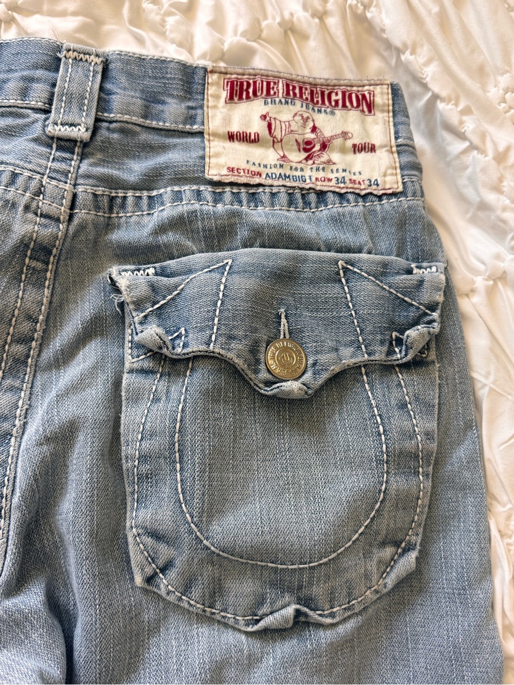 Vintage True Religion Light Blue Denim Jeans with Signature Pockets
